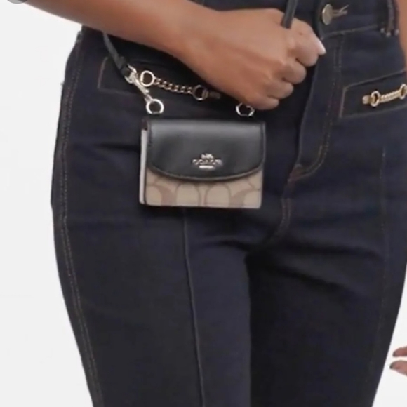 Coach Flap Card Case w/ Strap, Colorblock Canvas Crossbody Wallet ~NWT~ C5577 - Picture 11 of 12